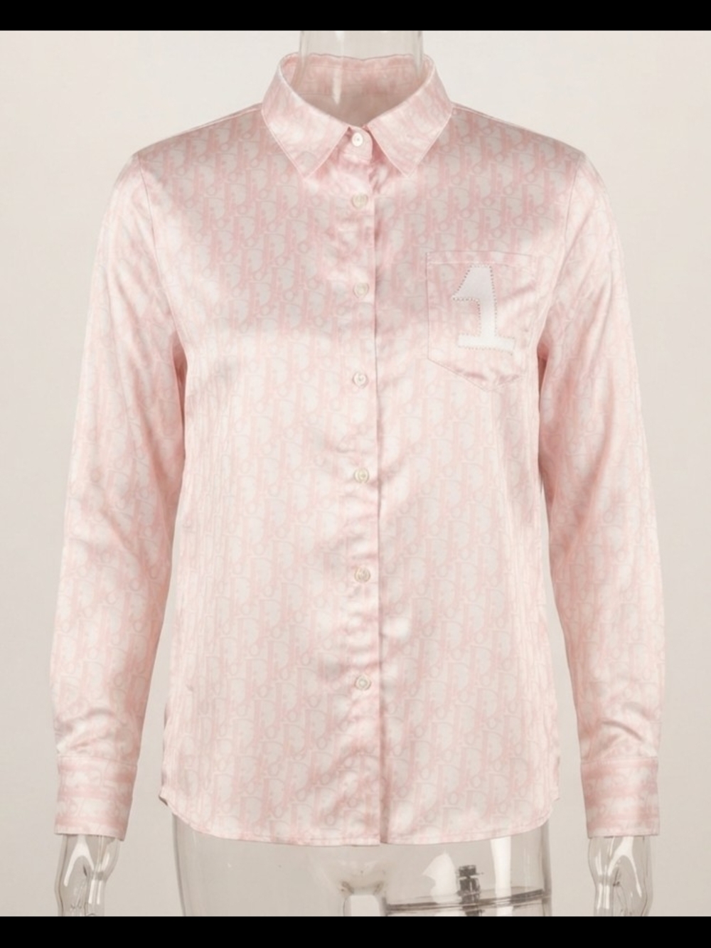 Free People button-down shirt in pink with an allover monogram print